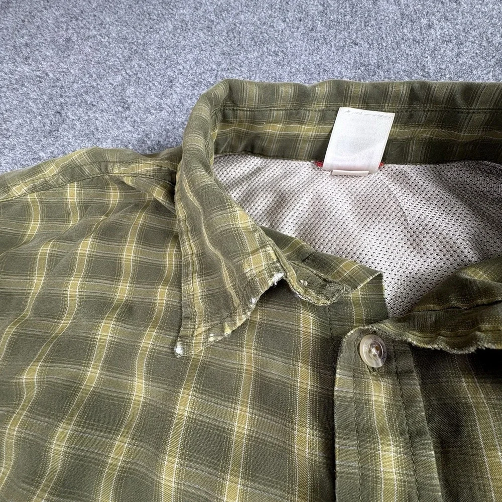 The North Face Shirt Men M Olive Plaid Button‎ Hiking Grunge Workwear Distressed